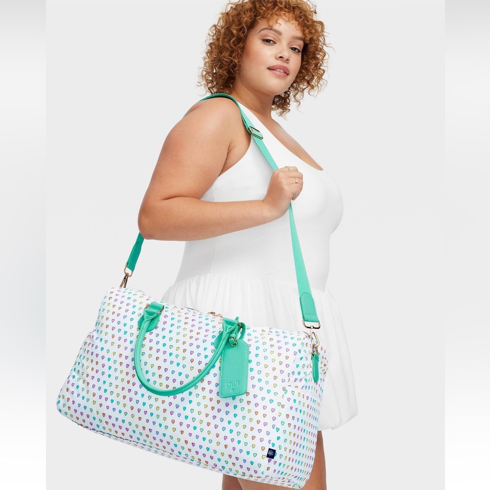 Roller rabbit x target disco hearts soft side duffle bag —white/teal